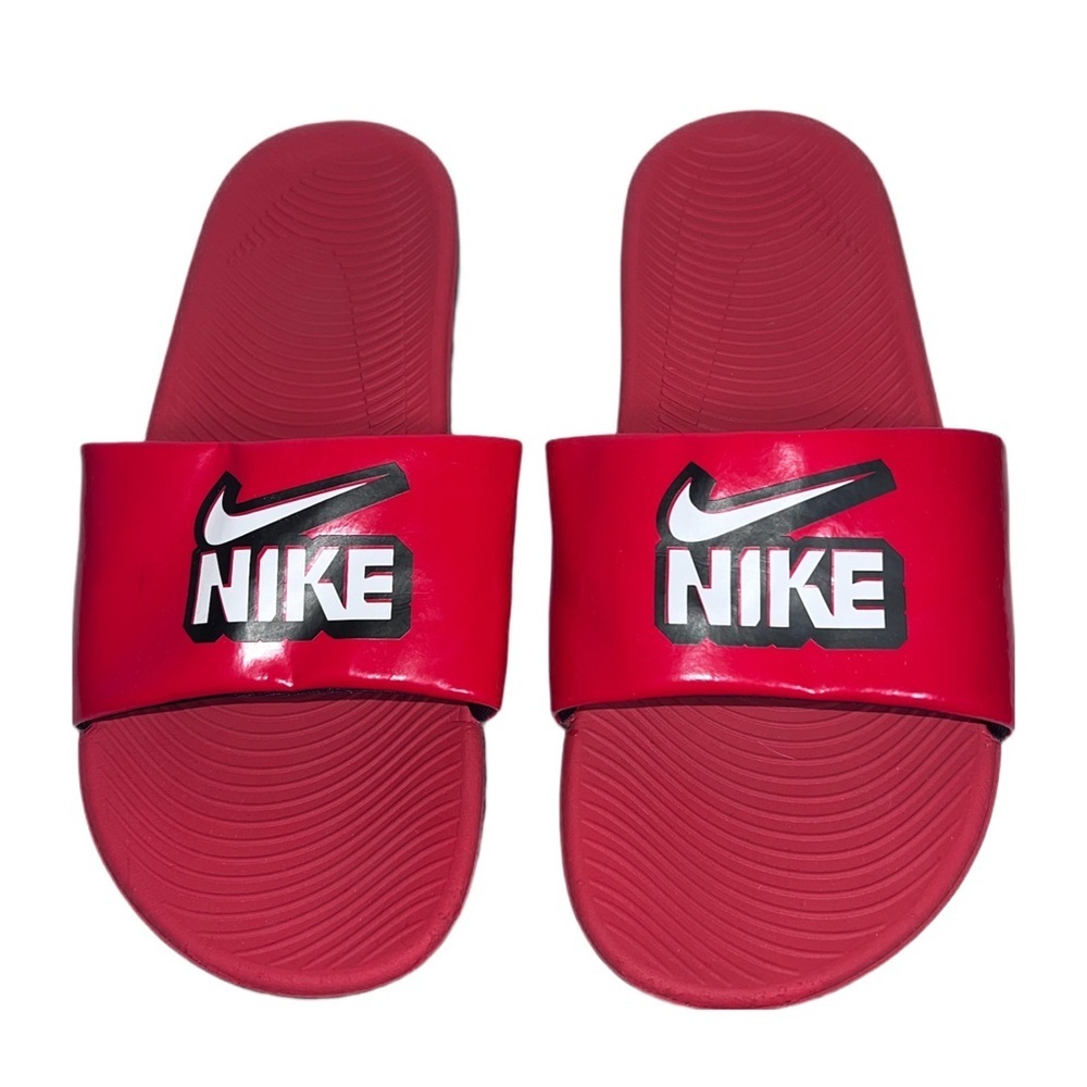 Nike Kids Slides Red Black Logo Sandals | Youth Size 6Y